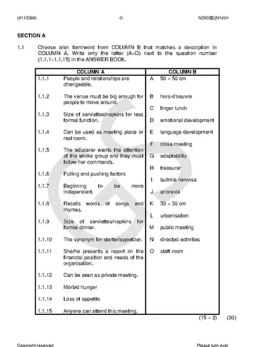 Daycare Personnel Development N4 November 2018 question paper, first page of questions