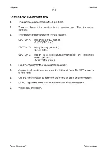 Design Grade 12 May/June 2018 Paper 1 question paper, first page of questions