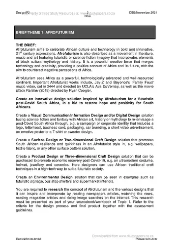 Design Grade 12 November 2021 Paper 2 (National DBE) question paper, first page of questions