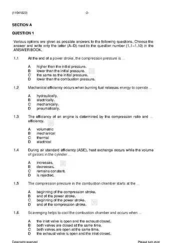Diesel Trade Theory N3 August 2021 question paper, first page of questions