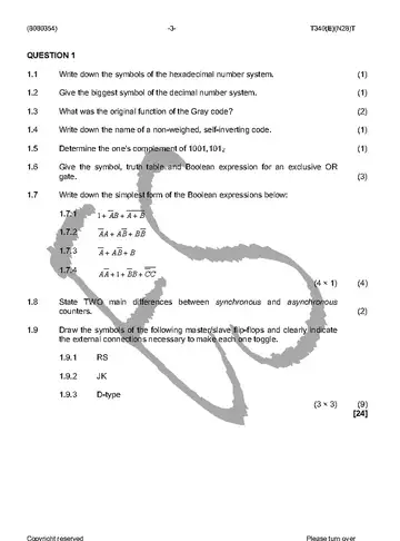 Digital Electronics N4 November 2016: Digital Electronics question paper, first page of questions