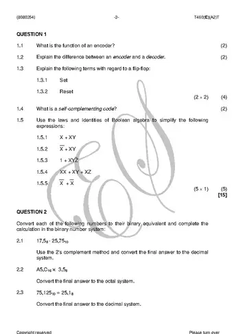 Digital Electronics N4 August 2018: Digital Electronics question paper, first page of questions