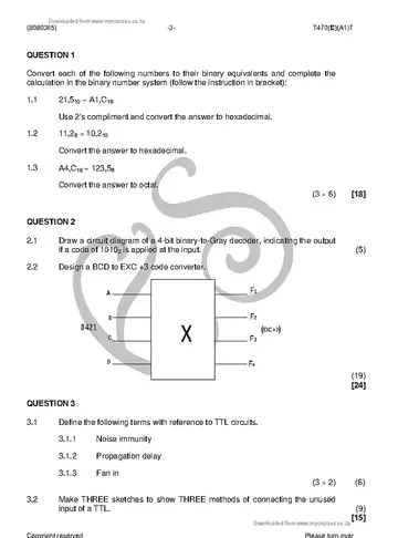 Digital Electronics N5 August 2018: Digital Electronics question paper, first page of questions