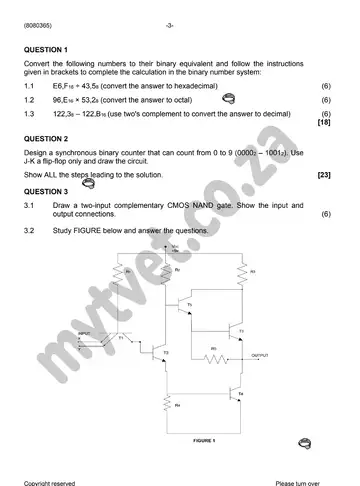 Digital Electronics N5 August 2020: Digital Electronics question paper, first page of questions
