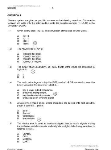 Digital Electronics N5 August 2021: Digital Electronics question paper, first page of questions