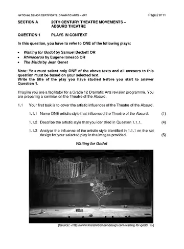 IEB Dramatic Arts Grade 12 May/June 2023 (IEB) question paper, first page of questions