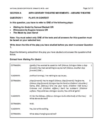 IEB Dramatic Arts Grade 12 May/June 2024 (IEB) question paper, first page of questions