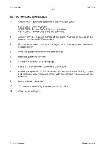 Economics Grade 12 May/June 2016 Paper 1 question paper, first page of questions