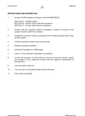Economics Grade 12 May/June 2018 Paper 2 question paper, first page of questions