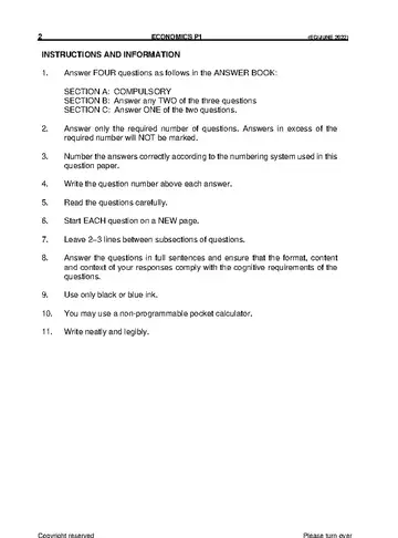 Economics Grade 12 June 2022 Paper 1 question paper, first page of questions