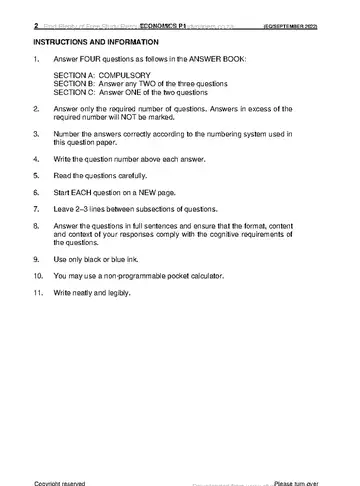 Economics Grade 12 September Trial 2022 Paper 1 question paper, first page of questions