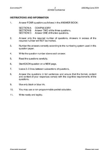 Economics Grade 12 May/June 2024 Paper 1 question paper, first page of questions