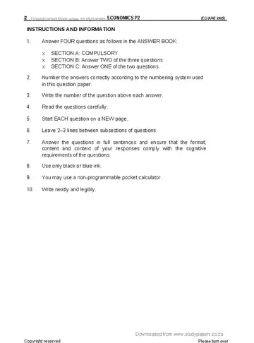 Economics Grade 12  2025 Paper 2 question paper, first page of questions
