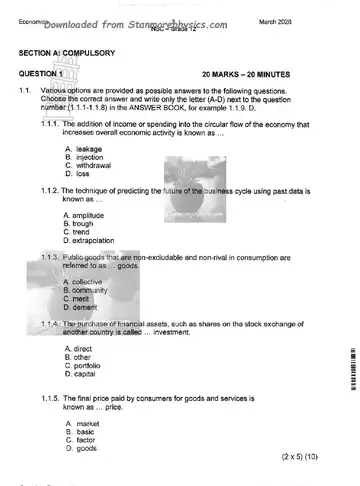 Economics Grade 12 March Test 2026 (KwaZulu-Natal) question paper, first page of questions
