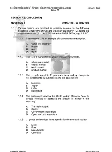 Economics Grade 12 June 2026 Paper 1 (North West) question paper, first page of questions