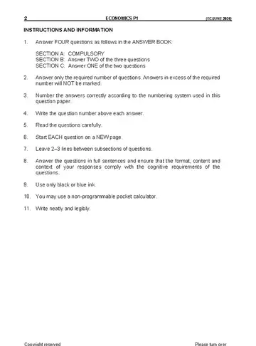 Economics Grade 12 June 2026 Paper 1 (National DBE) question paper, first page of questions