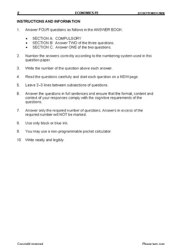 Economics Grade 12 September Trial 2026 Paper 2 (Eastern Cape) question paper, first page of questions