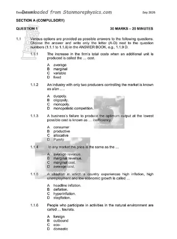 Economics Grade 12 September Trial 2026 Paper 2 (Western Cape) question paper, first page of questions