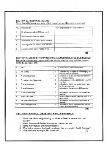 Economics Management and Science Grade 7 June 2019 question paper, first page of questions