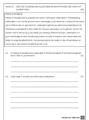 Economics Management and Science Grade 7 June 2021 question paper, first page of questions