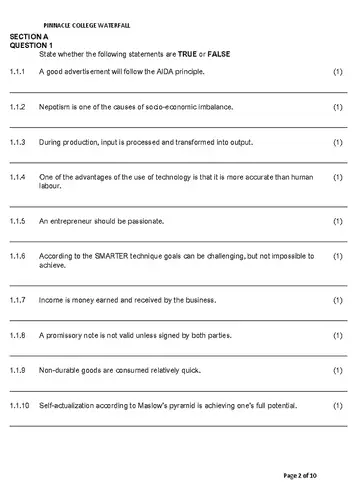 Economics Management and Science Grade 7 May/June 2023 question paper, first page of questions