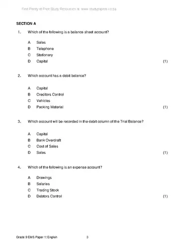 Economics Management and Science Grade 9 October Common Test 2023 Paper 1 question paper, first page of questions