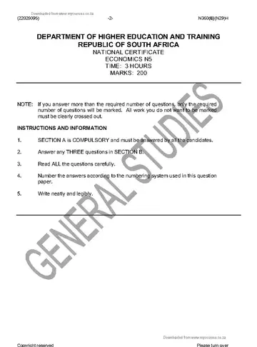 Economics N5 November 2016 question paper, first page of questions