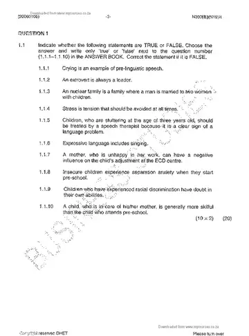 Educational Psychology N5 November 2013 question paper, first page of questions