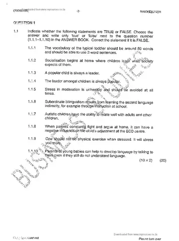 Educational Psychology N5 June 2014 question paper, first page of questions