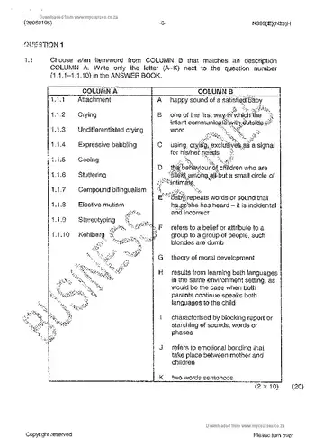 Educational Psychology N5 November 2014 question paper, first page of questions