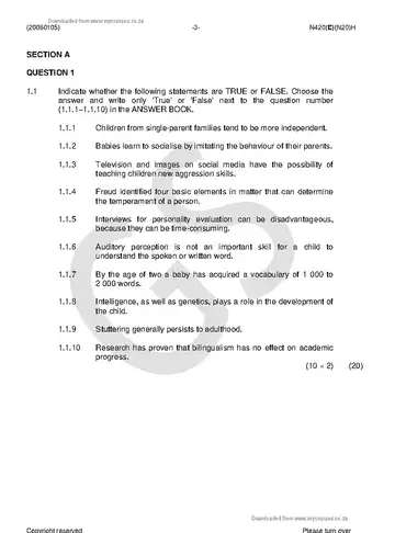 Educational Psychology N5 November 2018 question paper, first page of questions