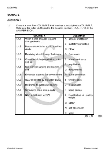 Educational Psychology N6 November 2018 question paper, first page of questions