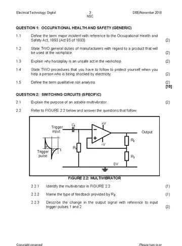 Electrical Technology Grade 12 November 2018 (National DBE) question paper, first page of questions