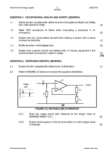 Electrical Technology Grade 12 May/June 2019 question paper, first page of questions