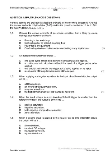 Electrical Technology Grade 12 November 2021: Digital Electronics (National DBE) question paper, first page of questions