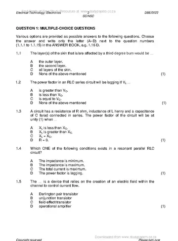 Electrical Technology Grade 12 May/June 2022: Electronics question paper, first page of questions