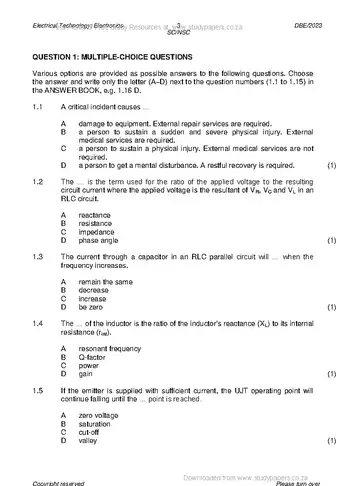 Electrical Technology Grade 12 May/June 2023: Electronics question paper, first page of questions