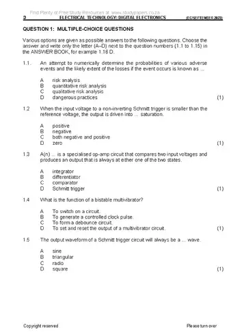 Electrical Technology Grade 12 September Trial 2023: Digital Electronics question paper, first page of questions