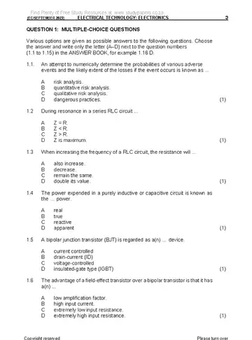 Electrical Technology Grade 12 September Trial 2023: Electronics question paper, first page of questions