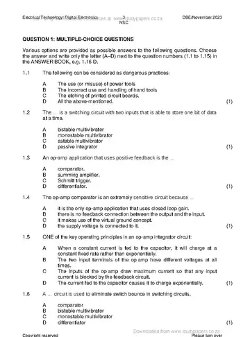 Electrical Technology Grade 12 November 2023: Digital Electronics (National DBE) question paper, first page of questions