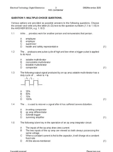 Electrical Technology Grade 12 November 2025: Digital Electronics (National DBE) question paper, first page of questions