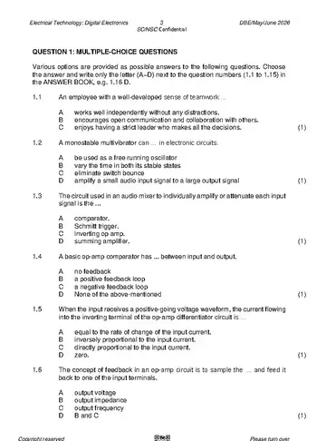 Electrical Technology Grade 12 May/June 2026: Digital Electronics question paper, first page of questions