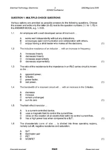Electrical Technology Grade 12 May/June 2026: Electronics question paper, first page of questions