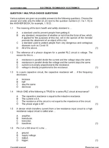 Electrical Technology Grade 12 September Trial 2026: Electronics (Eastern Cape) question paper, first page of questions
