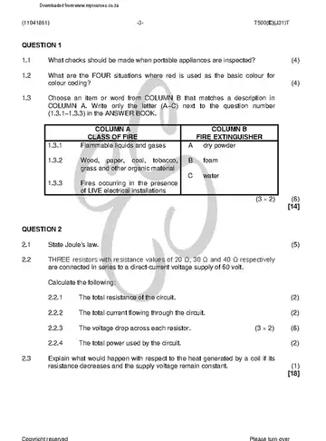 Electrical Trade Theory N1 August 2018 question paper, first page of questions