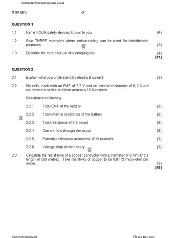 Electrical Trade Theory N1 August 2019 question paper, first page of questions