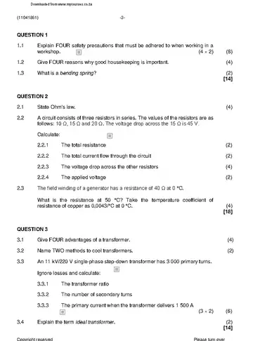 Electrical Trade Theory N1 November 2019 question paper, first page of questions