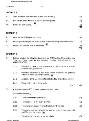 Electrical Trade Theory N1 August 2021 question paper, first page of questions