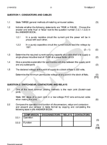 Electrical Trade Theory N2 August 2018 question paper, first page of questions