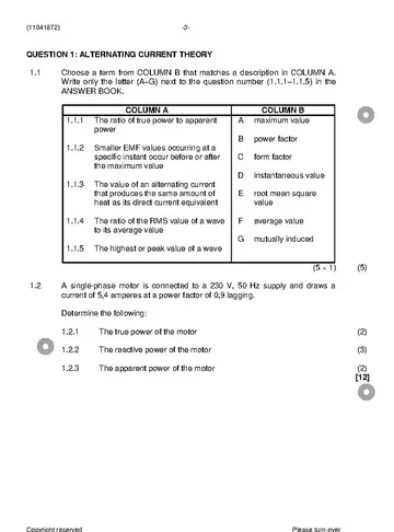 Electrical Trade Theory N2 December 2023 question paper, first page of questions